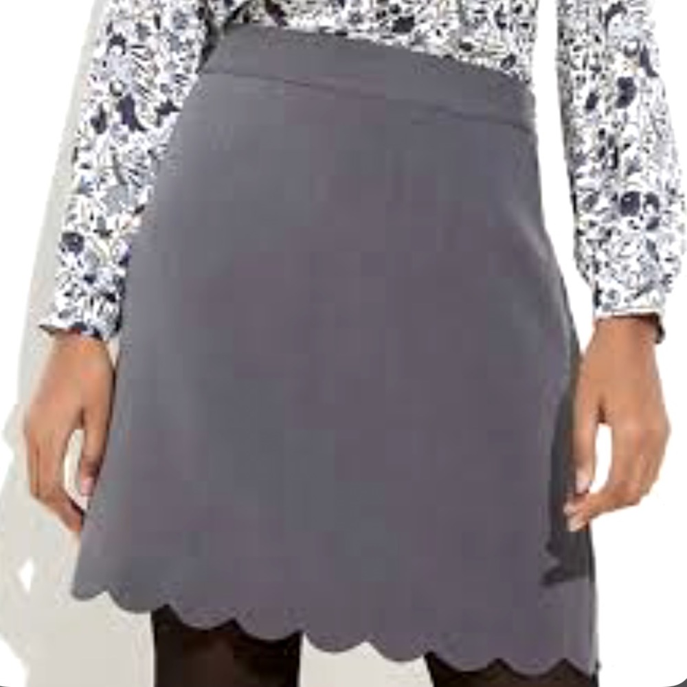 LOFT Scallop Hem Charcoal Gray Lined A-Line Knee Length Midi Skirt NWOT